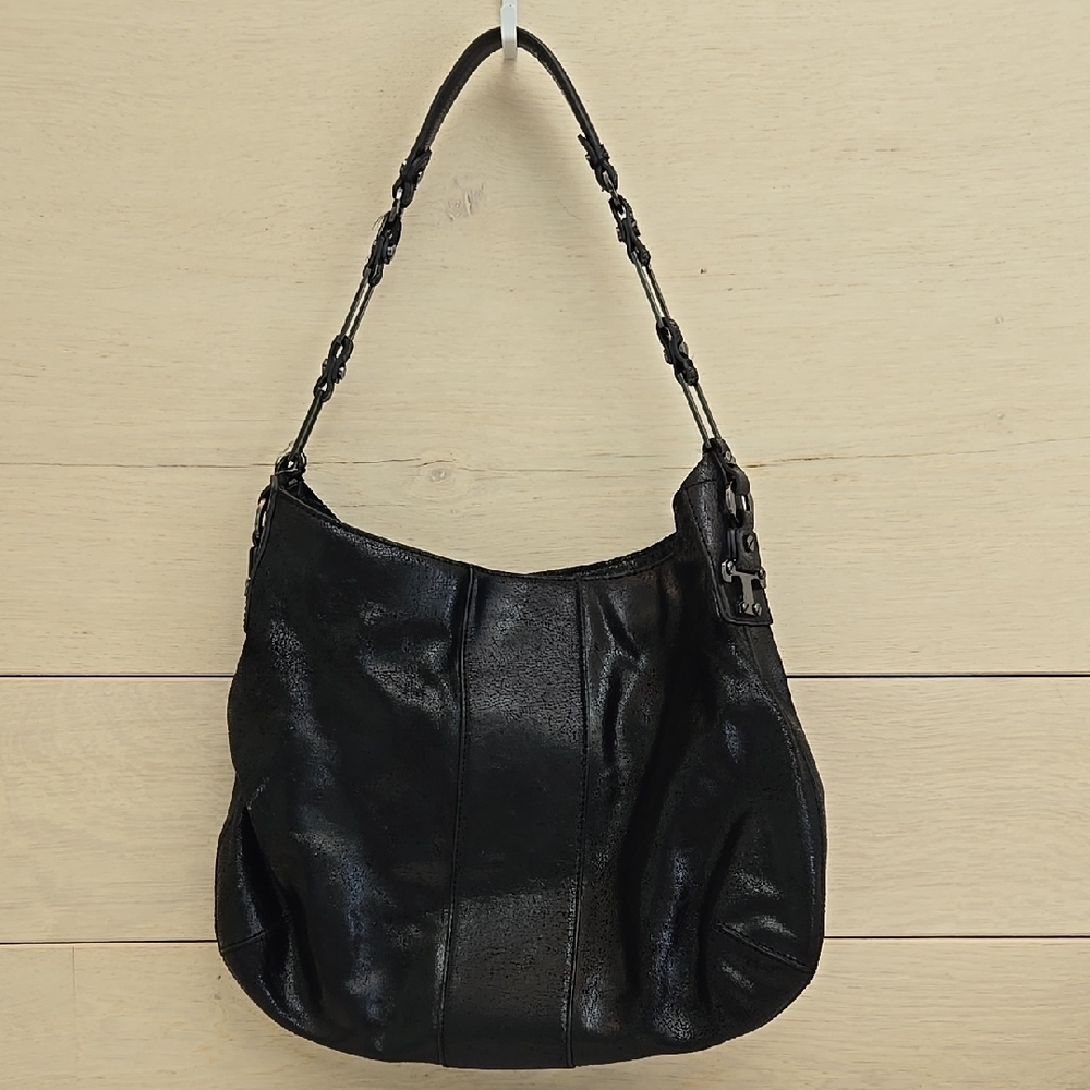 Tory Burch Black Hobo Bag with Textured Leather